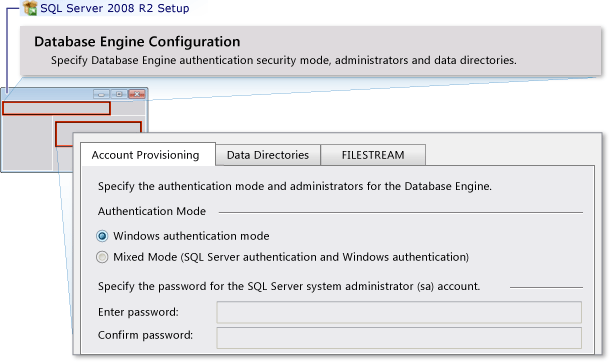 Выберите режим проверки подлинности Windows