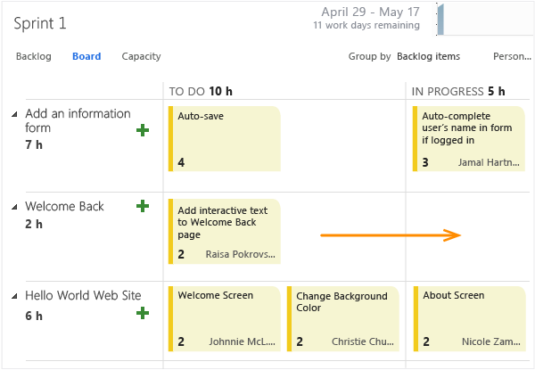 Move items to the appropriate column