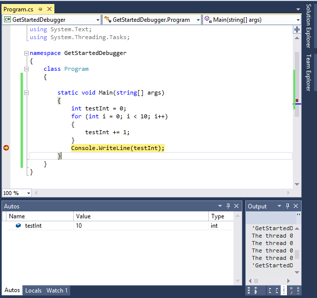 Autos window when debugging