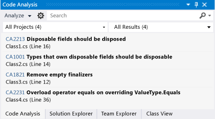 Code Analysis window