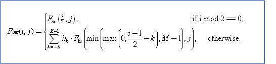 Diagram showing bob deinterlacing algorithm calculations for a top field.