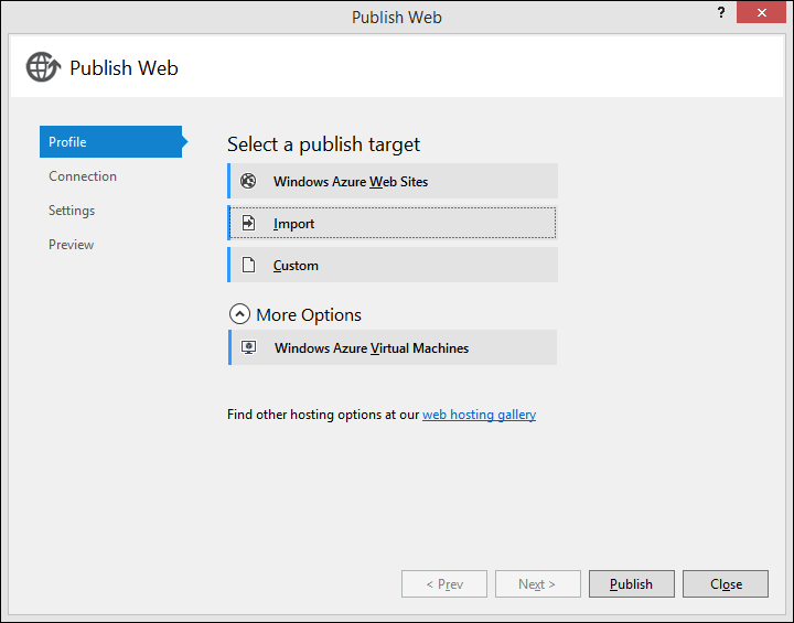 Visual Studio, Publish Web wizard.