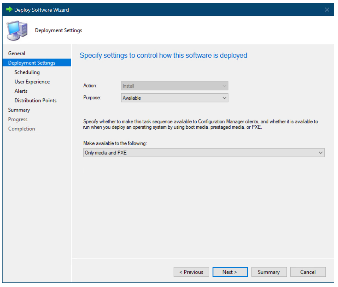 Configure the deployment settings.