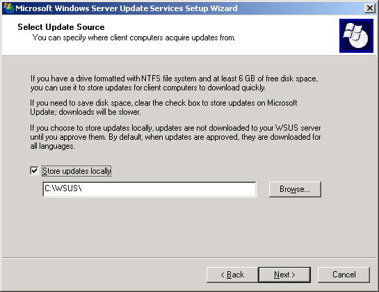 Select Update Source Page