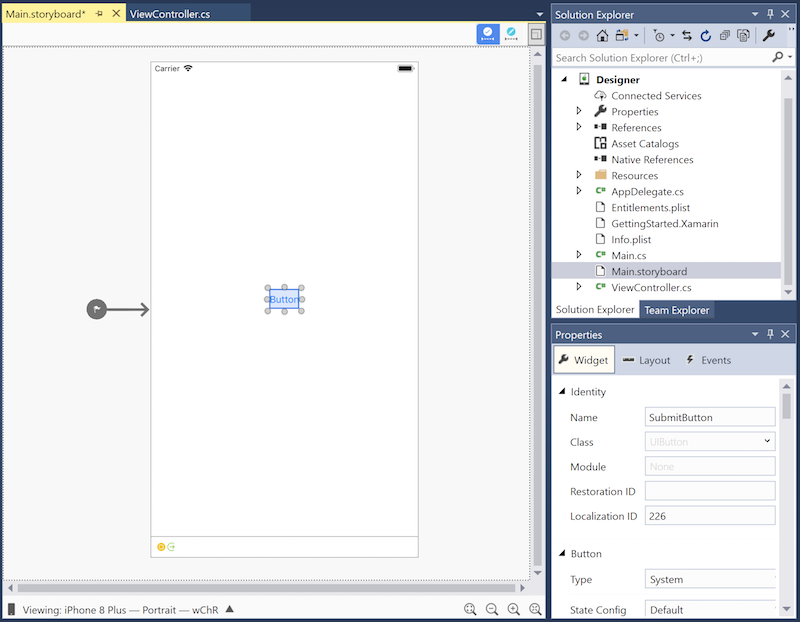 Setting a button's name in the Properties Window