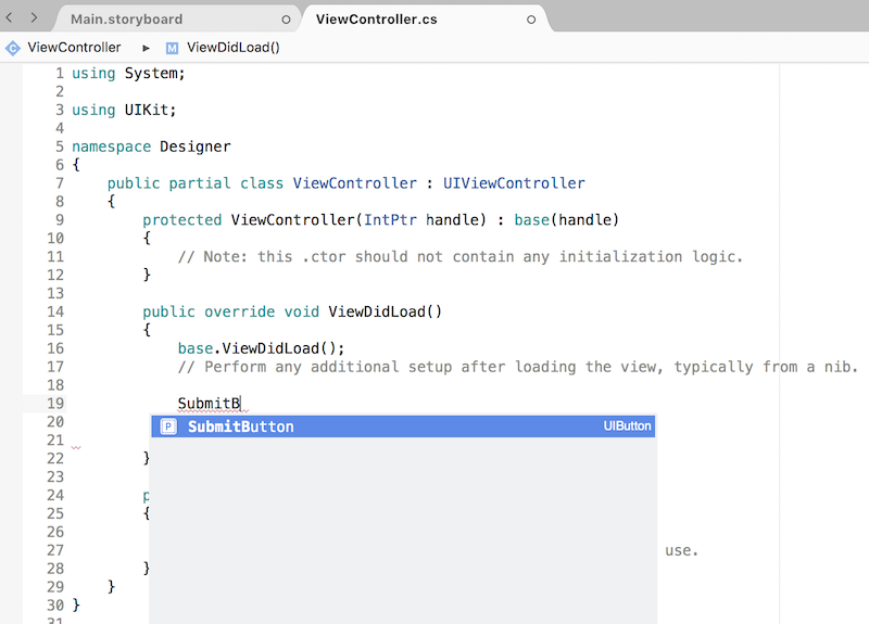 IntelliSense recognizing the SubmitButton reference