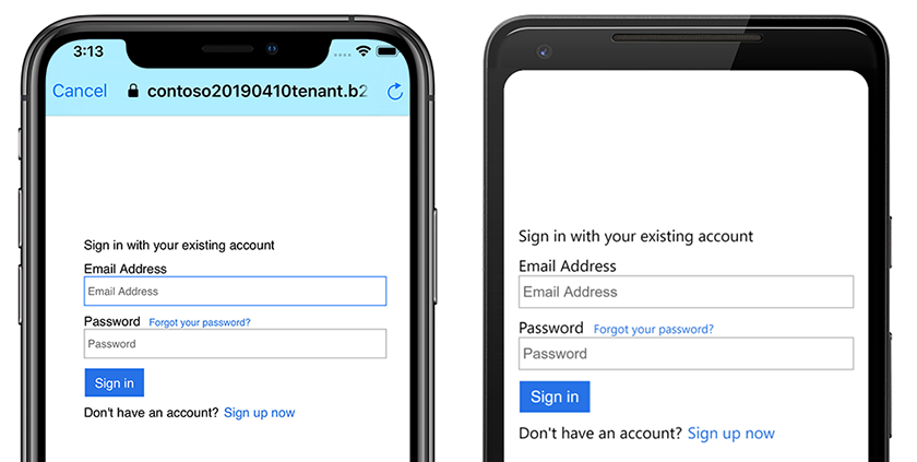 Экран входа Azure ADB2C на Android и iOS