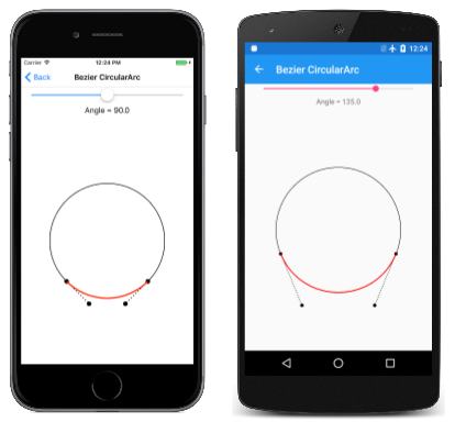 Тройной снимок экрана страницы Bezier Circular Arc