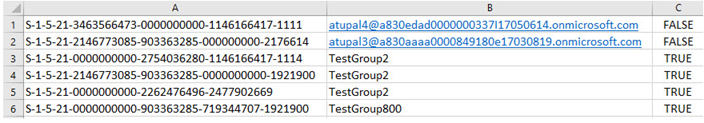 На экране отображается образец файла сопоставления пользователей для SharePoint Server 2013 и 2016.