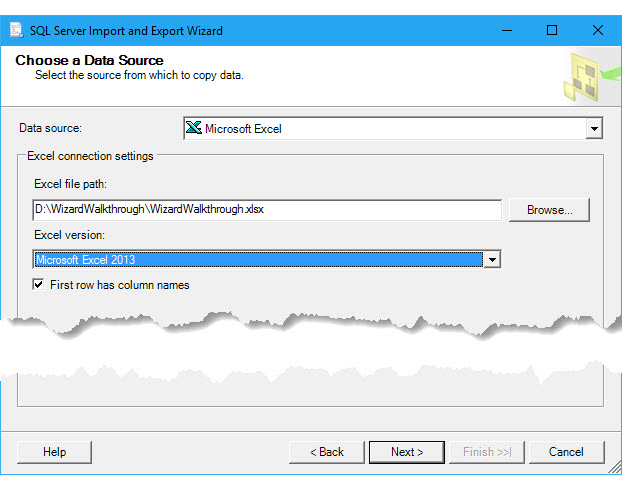 Выбор источника данных Excel