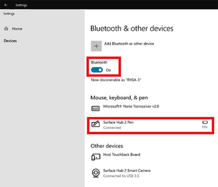 Подключение ручки Surface Hub через Bluetooth