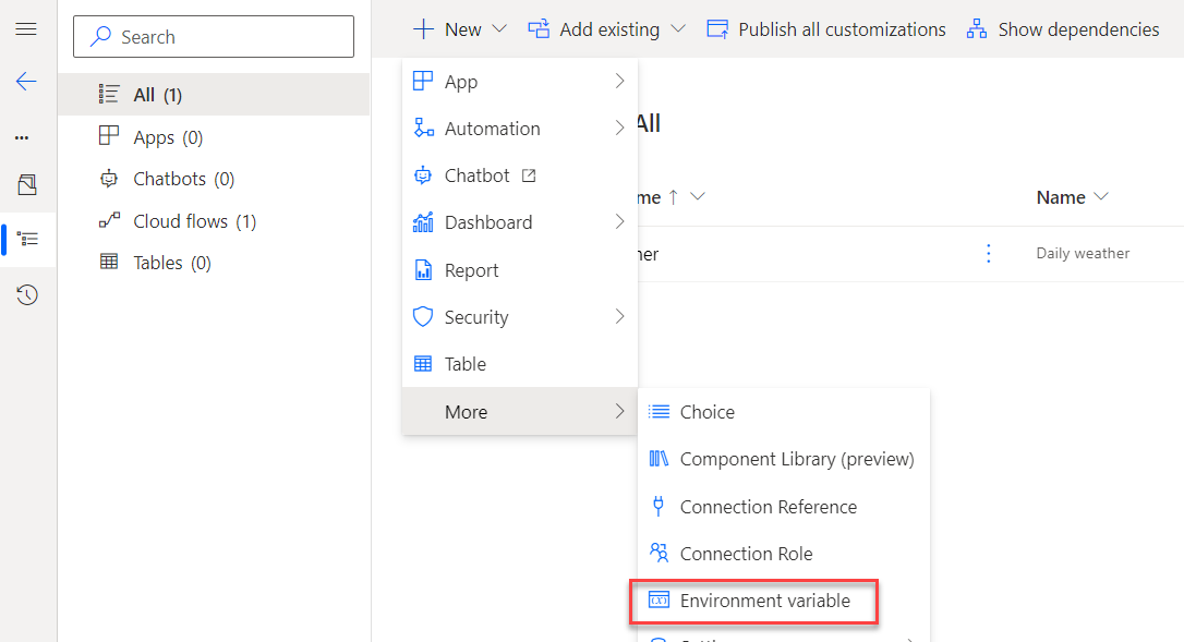 Screenshot showing the process of adding a new environment variable.