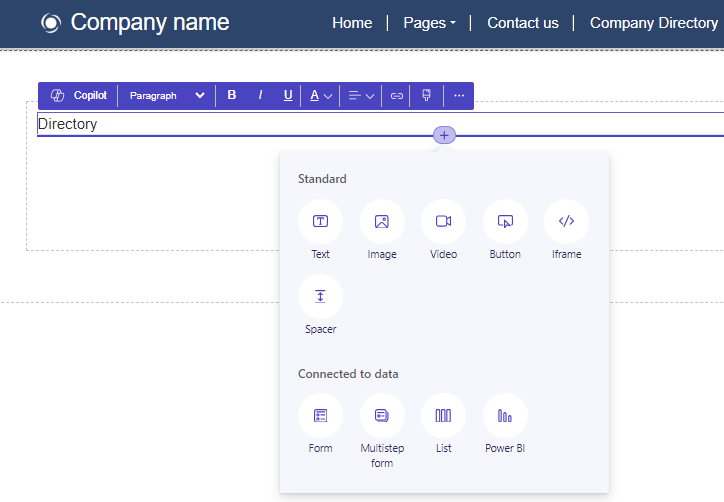 Screenshot of Insert a component interface.