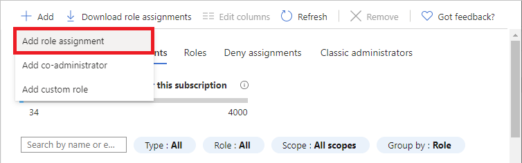 Screenshot that shows Add role assignment menu.