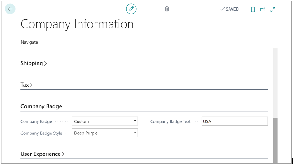 Screenshot of a Company Information window with Company badge settings.