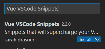 Снимок экрана: результаты поиска Vue VSCode Snippets.