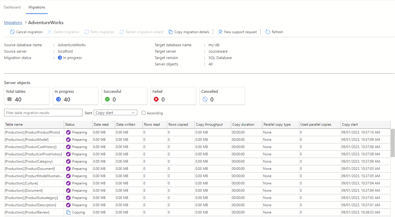 Снимок экрана: сведения о миграции расширения миграции Azure для Azure Data Studio.