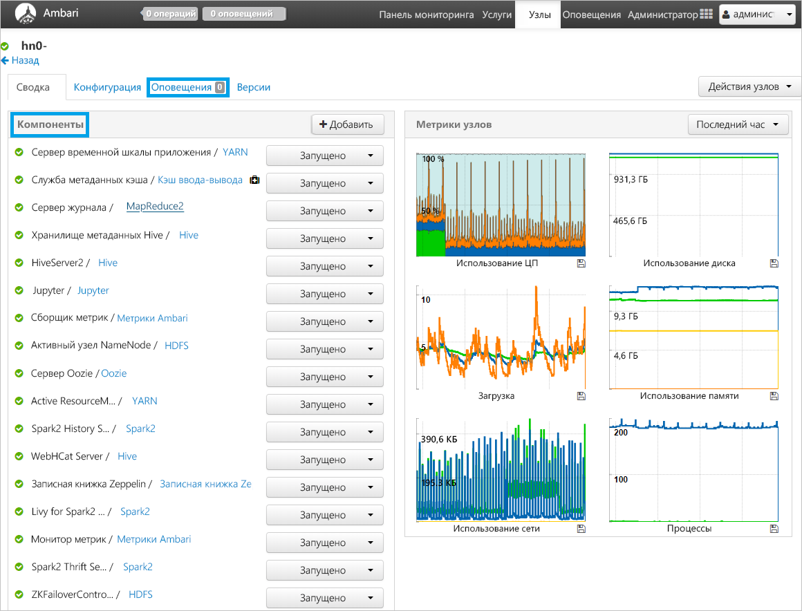 Доступ к метрикам узла в Apachi Ambari