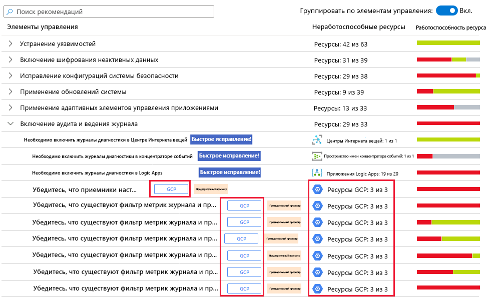 Screenshot of the G C P resources in recommendations