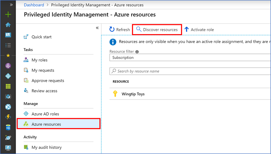 Screenshot of the resource filters within the Azure resources page. Resources that are one currently managed.