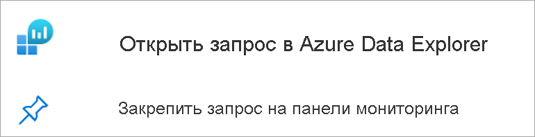 Screenshot of the links that can open the query in Azure Data Explorer or pin the query in dashboard.