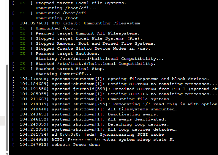 Снимок экрана: сообщение Power-off в последовательной консоли.