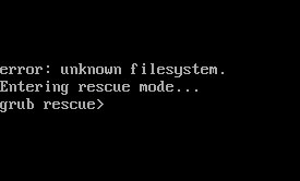 Снимок экрана: ошибка неизвестной файловой системы grub.