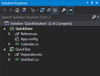 Screenshot that shows Solution Explorer with two projects.