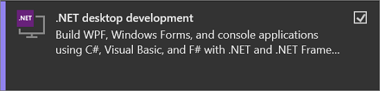 снимок экрана компонента разработки настольных приложений .NET, выбранного в Visual Studio Installer.