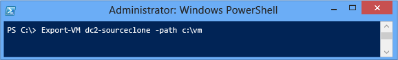 Снимок экрана: экспорт виртуальной машины с именем DC2-SOURCECLONE в папку C:\VM.