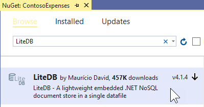 Пакет NuGet LiteDB