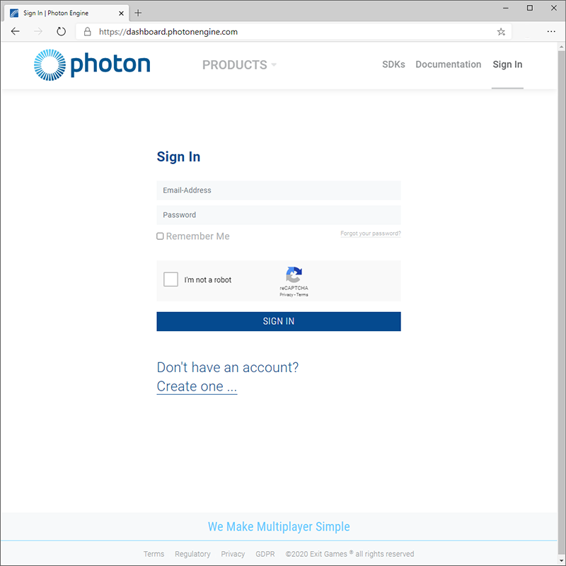 Страница входа в Photon