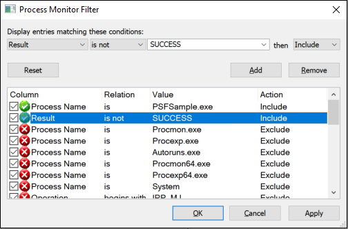 ProcMon Exclude Success