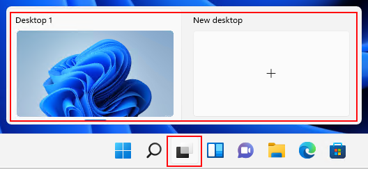 На панели задач Windows 11 выберите значок рабочего стола, чтобы создать множество виртуальных рабочих столов.