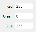 Снимок экрана: текстовые поля для rgb-значений 