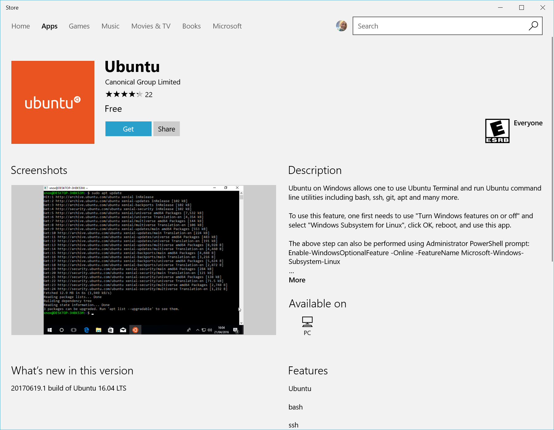 Дистрибутивы Linux в Microsoft Store