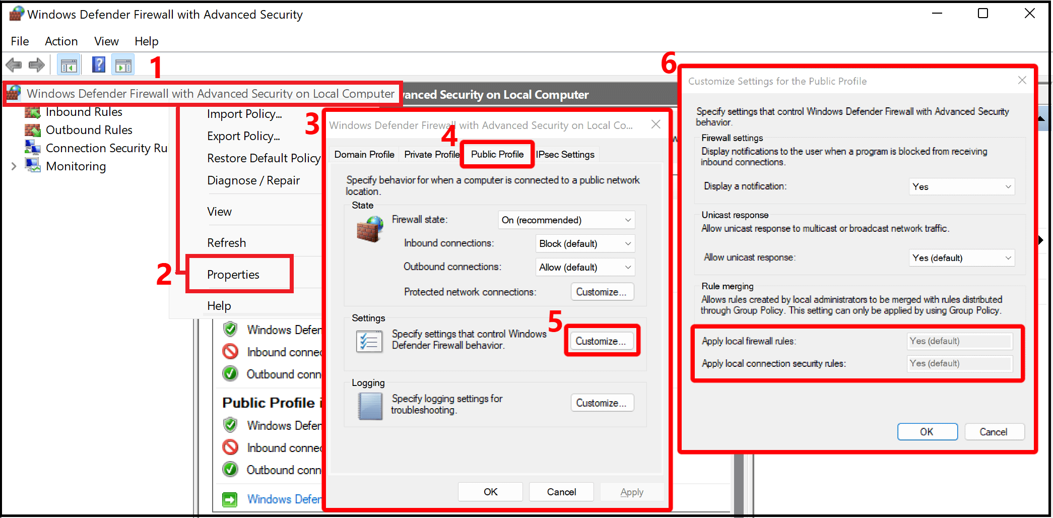 Снимок экрана: параметры брандмауэра Windows