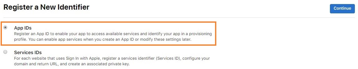 Registrera en ny appidentifierare i Apple Developer Portal