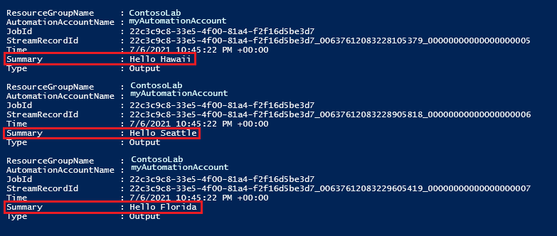 Utdata från webhook-jobb.