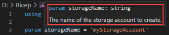 Skärmbild av parameterdatatypen och beskrivningen.