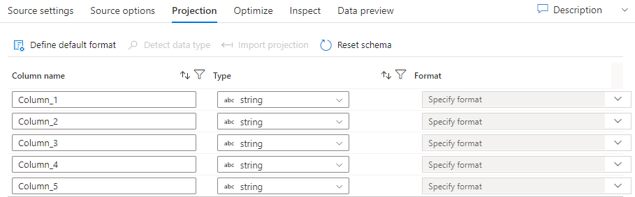 Skärmbild som visar inställningarna på fliken Projektion.