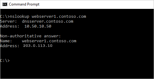 Skärmbild av nslookup i cmd för offentlig IP-adress.