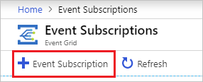 Skärmbild som visar valet av menyn Lägg till händelseprenumeration på sidan Event Grid-prenumerationer.