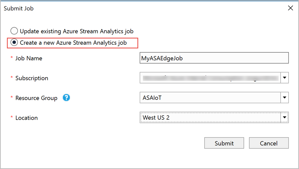 Skicka Stream Analytics-jobb till Azure från Visual Studio