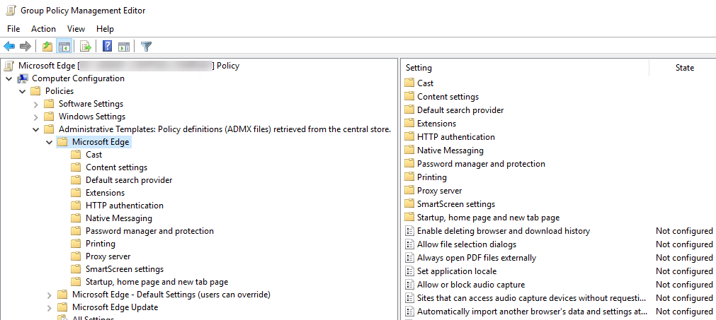 Microsoft Edge policies