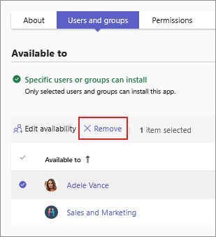 Screenshot showing how to remove the existing availability of an app from the app details page.