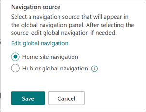 Screenshot of where to select the global navigation source.