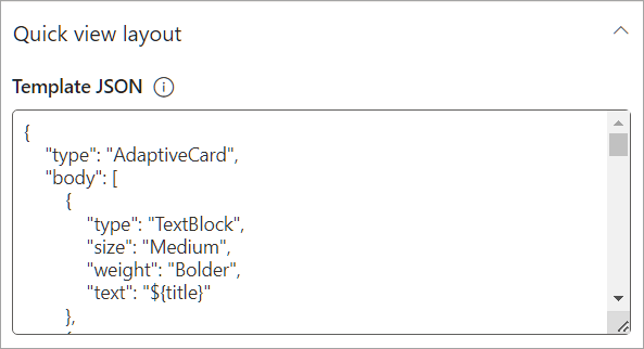 Screenshot showing the quick view options in the properties pane.