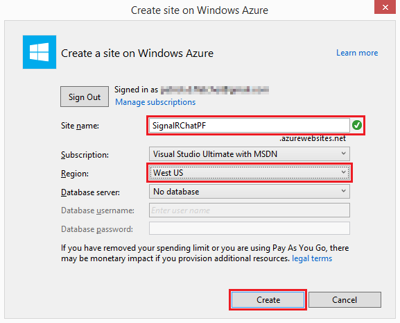 Create site on Azure