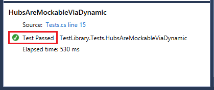 Screenshot showing the unit test using a dynamic object has passed.